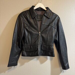 90s Baddie Y2K Vintage Express Black Genuine Leather Moto Jacket XS Matrix Core
